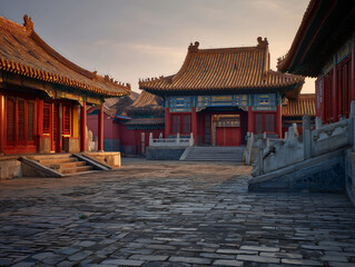 Forbidden City courtyard with soft afternoon light and traditional architecture