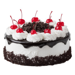 Chocolate cake with whipped cream and cherries
