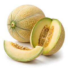 Hearts of Gold Melon Golden-Orange Melon with Lush Netting and Warm, Inviting Glow, Radiating Sweetness and Freshness on a Pristine White Background for a Vibrant, Modern Look