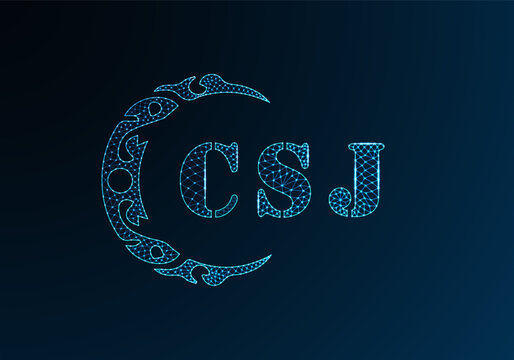 Low poly letter logo CSJ design. CSJ letter logo low poly vector design on blue color gradient background. CSJ logo low poly design