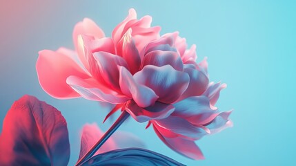 Fototapeta premium 3D render, photorealistic, beautiful flower, octane render, holographic colors, insane lens flares, flower, octane render, blue background