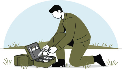 Illustration Vector of Paramedic Field Worker with First Aid Kit in Organic Style