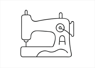 Artistic representation of a sewing machine with a clean solid line design for sewing machine day celebrations and crafting projects isolated on white background