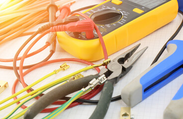 A digital multimeter for measuring the parameters of electrical circuits. Close-up. 