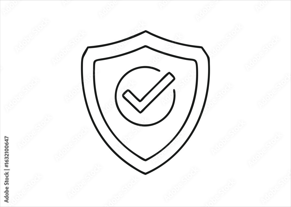 Poster a secure shield emblem featuring a prominent check mark symbol for approval and verification concept
