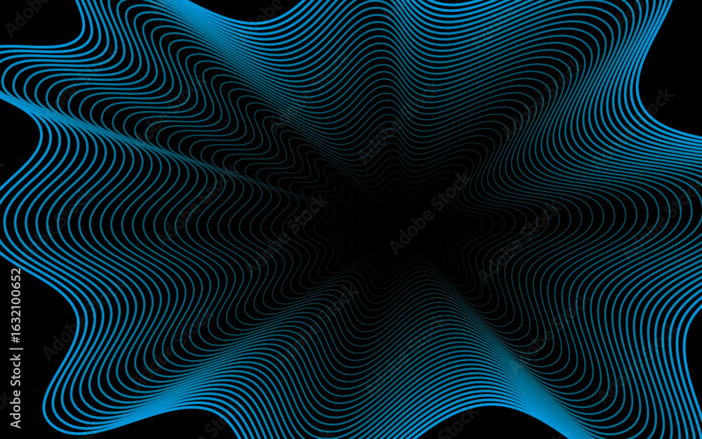 Poster futuristic light wave background. dark abstract background with dynamic blue flowing wave lines form