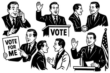 Political candidate campaigning and speaking in retro comic style, Transparent Background