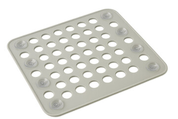 White perforated rubber sink mat with suction cups on transparent background