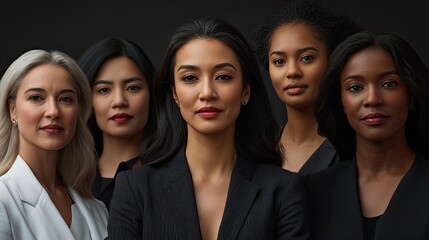 A diverse Group of woman with different ages and different skin color, looking professional strong and with a confident smile symbolising a great future