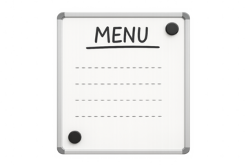 Blank menu board with magnets on transparent background