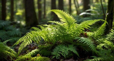 Sunlit Fern in Woodland