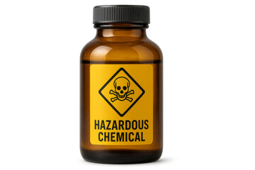 Hazardous chemical in a brown bottle with transparent background
