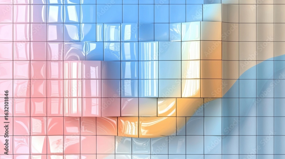 Poster abstract colorful pattern with glossy tiles in soft pastel shades