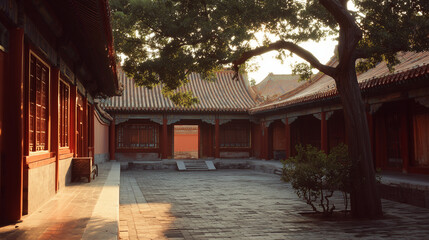 Forbidden City courtyard with soft afternoon light and traditional architecture