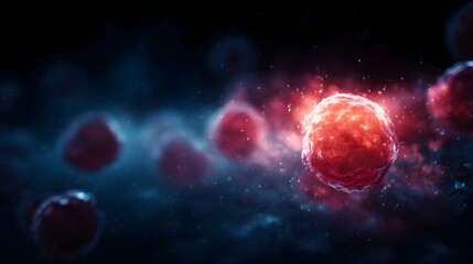 Obraz premium Microscopic view of dividing cells with luminous growth