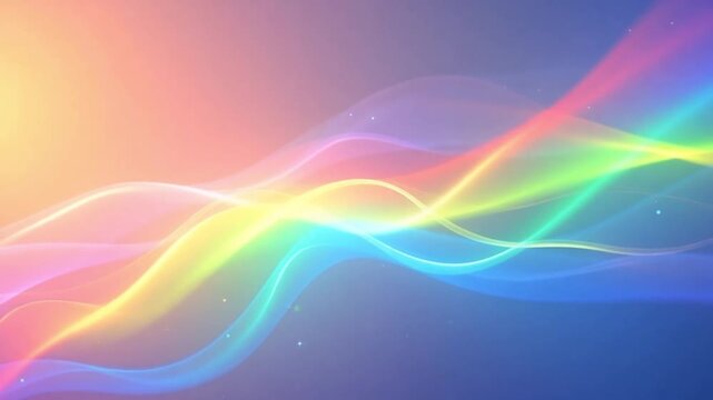 Vibrant flowing rainbow light waves create a dynamic, ethereal, and optimistic abstract background for modern design. AI generative video