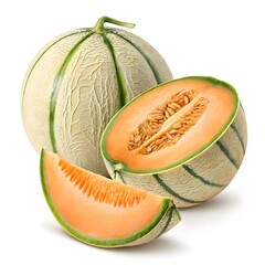 Swan Lake Melon Elegant Green Melon with Smooth Curves and Subtle Patterns, Radiating Freshness and Tranquility on a Pristine White Background for Modern Minimalist Appeal