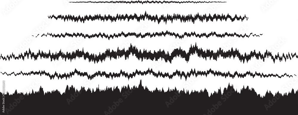 Poster abstract jagged lines and sound wave patterns isolated on transparent background