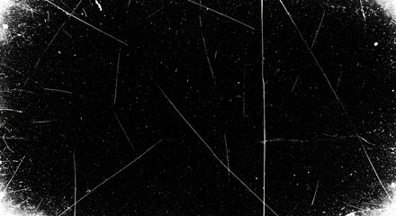 Vintage film grain with damaged texture, featuring white dust, scratches, dirt marks, and a distressed, cracked glass overlay on a dark grunge abstract background.
