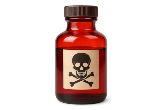 Red poison bottle with skull and crossbones showing transparent background