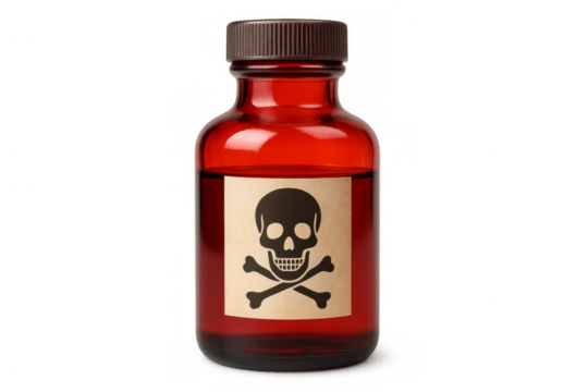 Red poison bottle with skull and crossbones showing transparent background