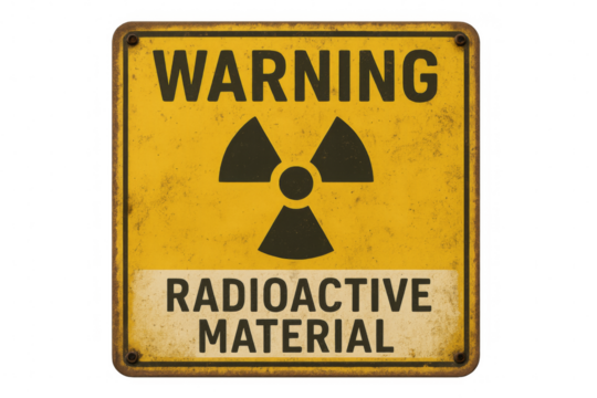 Warning sign of radioactive material on transparent background