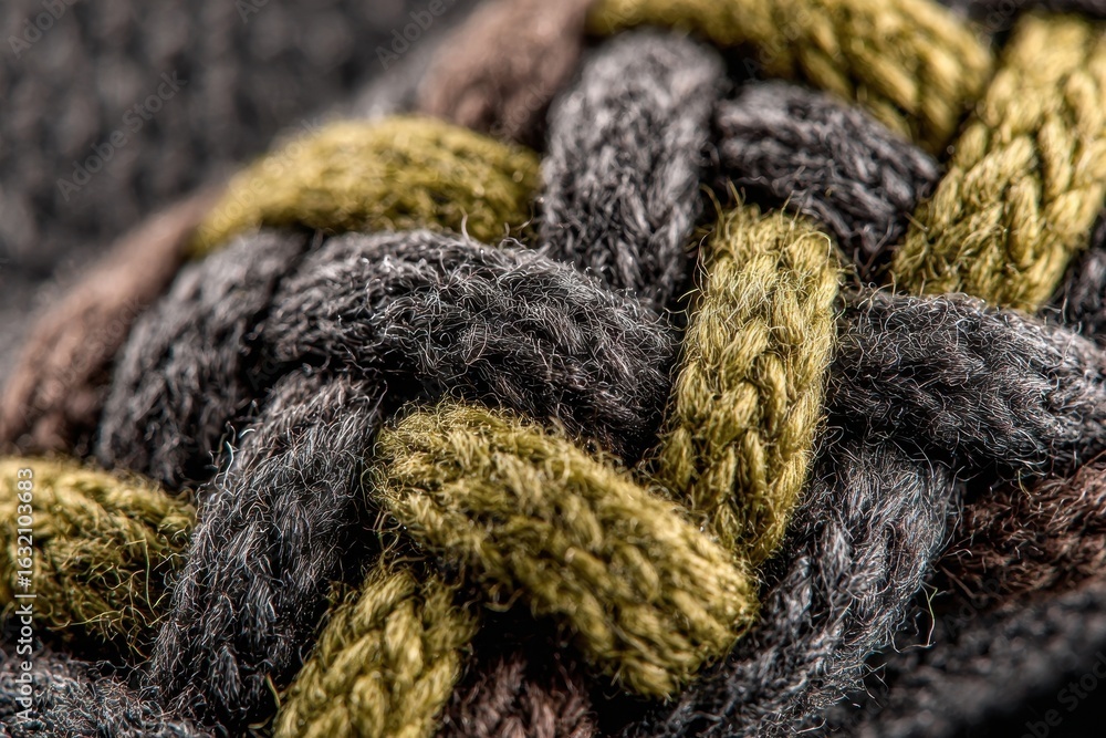 Poster detailed macro view of interwoven threads, creating a cozy fabric texture.
