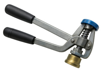 Hand-operated crimping tool with black handles and transparent background