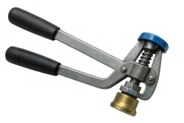 Hand-operated crimping tool with black handles and transparent background