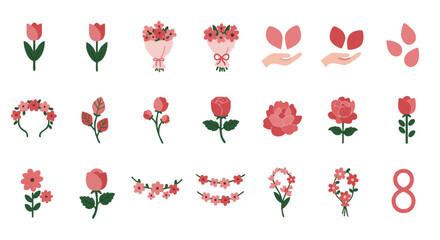 Floral elements for Women&rsquo;s Day flat icon set pastel