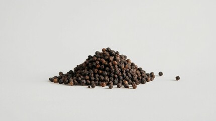Black Peppercorns Pile on Minimal White Background for Food Photography