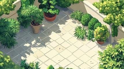 Cartoon style, Casual game style, Top view angle. Isometric view, 2.5D, only picture of indoor floor tiles in the screen, beige floor tiles, low quality 