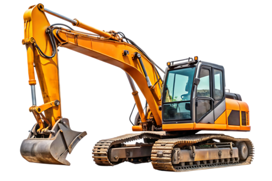 Excavator heavy construction machinery excavation shoveling machine excavator isolated - on a white background PNG. GENERATIVE AI