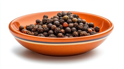 Colorful Bowl of Whole Peppercorns on a White Background