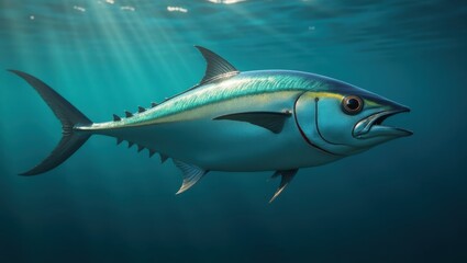Fototapeta premium Detailed image of a tuna fish underwater.