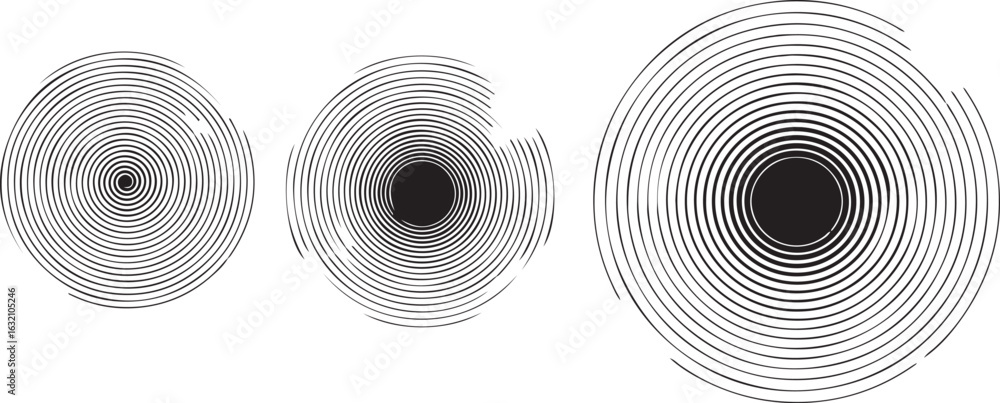 Poster Three abstract circular wave patterns isolated on transparent background