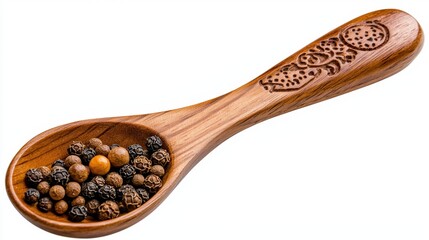 Wooden Spoon with Various Spices for Culinary and Cooking Use