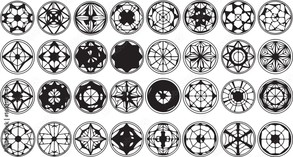 Poster collection of oval geometric patterns isolated on transparent background