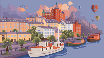Vektor illustration av Stockholm Södermälarstrand Södermalm