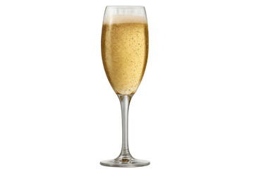 Glass of champagne with bubbles on transparent background