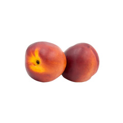 Two red ripe nectarines isolated on a white background close-up