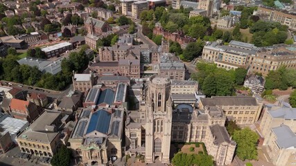 Bristol UK: 28th July 2025: Drone view of Bristol Museum Art Gallery and University of Bristol Law School