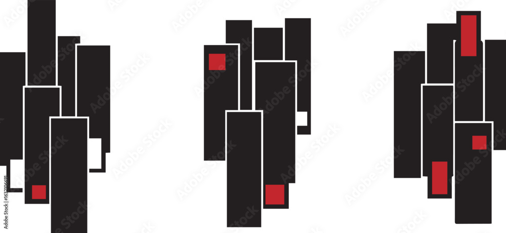 Aufkleber abstract geometric composition with black and red rectangles isolated on transparent background