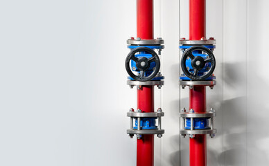 Two red pipes with blue caps on top
