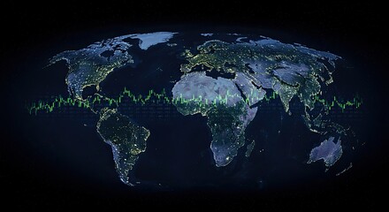 Global Night Map with Green Financial Graph Overlay