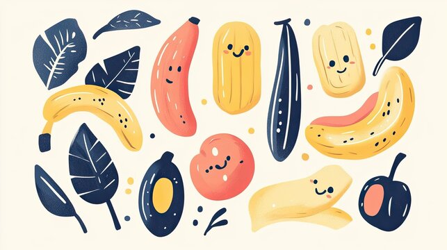 illustration of banana, doodly childish simple style. minimalistic, 