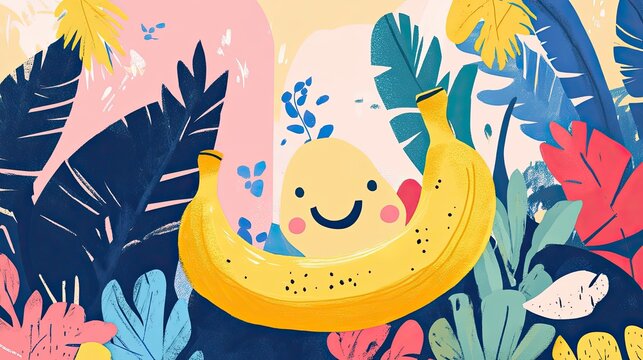 illustration of banana, doodly childish simple style. minimalistic, 