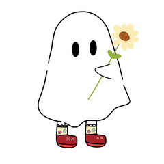 Halloween cute ghost with sunflower 
