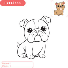 Adorable coloring page of a cute bulldog puppy. Simple vector illustration for children's activities, printable worksheets, and educational projects. Perfect for kids to color and learn.