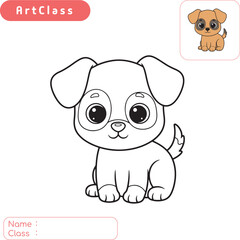 Cute coloring page of a smiling puppy. Simple vector illustration for children's activities, printable worksheets, and educational projects. Perfect for kids to color and learn.